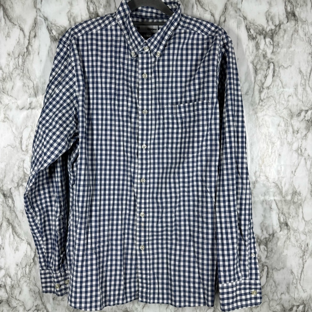Sonoma Button Up Shirt Men's Large Long Sleeve Multicolor Gingham Cotton Blend